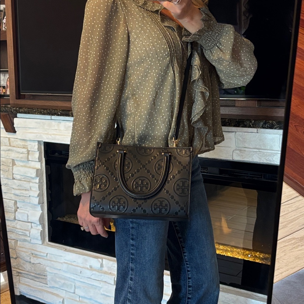 Tory Burch T Monogram Top-Handle Embossed Tote - Picture 2 of 10